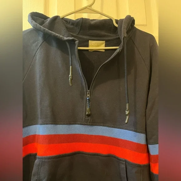 Women's Navy Zip-Up Hoodie with Red and Blue Stripes - Picture 2 of 5